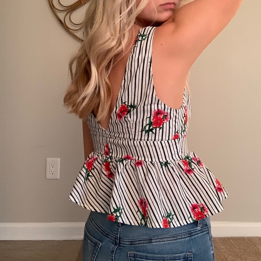 Floral Stripe Peplum Top